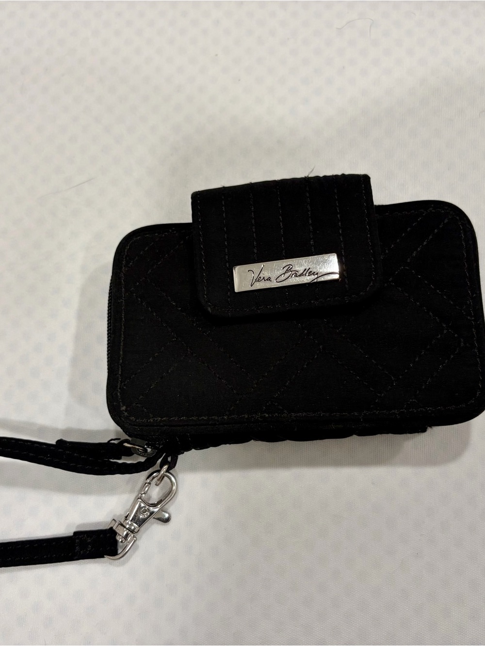 Vera Bradley Black Quilted Wristlet Clutch with Silver Hardware